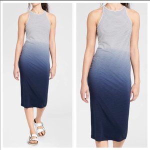 Athleta Blue White Stripe Dip Dye Sunkissed Midi Dress Medium